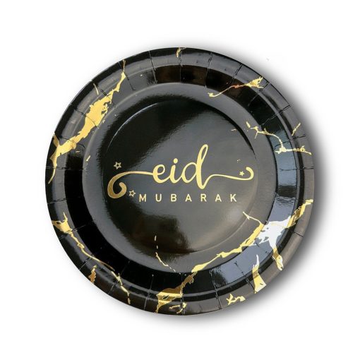 Eid Mubarak Pappteller schwarz Marmor 10 Stück